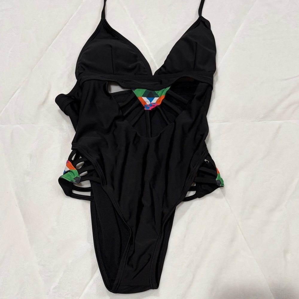 Black Cutout Swimsuit with Colorful Accents